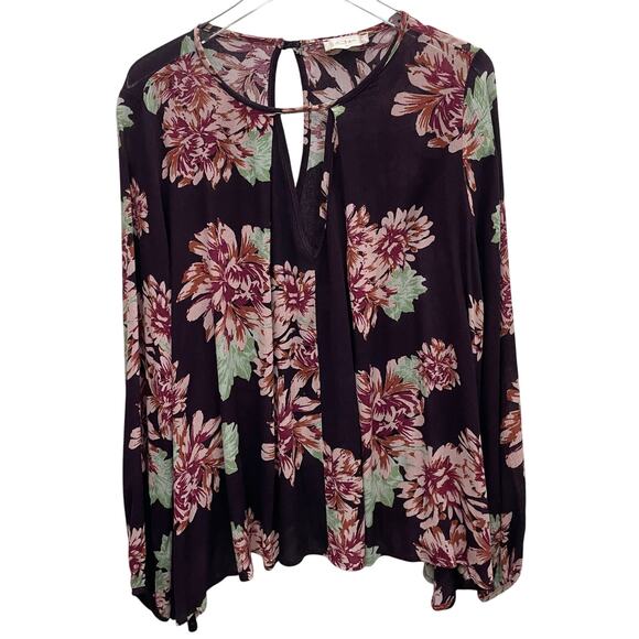Altar’d State Burgundy Floral Front Keyhole Long Sleeve Tunic Top Size Medium - Picture 1 of 8